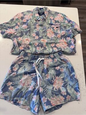 chubbies Floral Hawaiian Shirt and Shorts Set in Blue and Pink